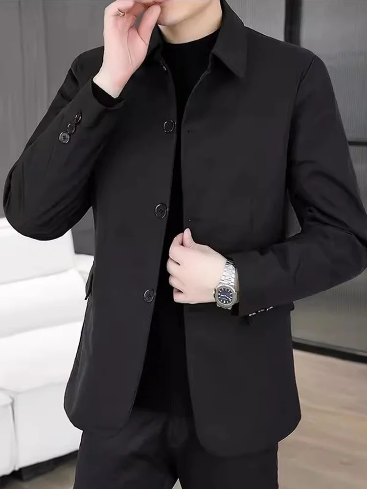

2026 New Pure Color Men's Casual Jacket Spring Autumn Flip Collar Business Leisure West Suit Thin Outerwear Youth High End