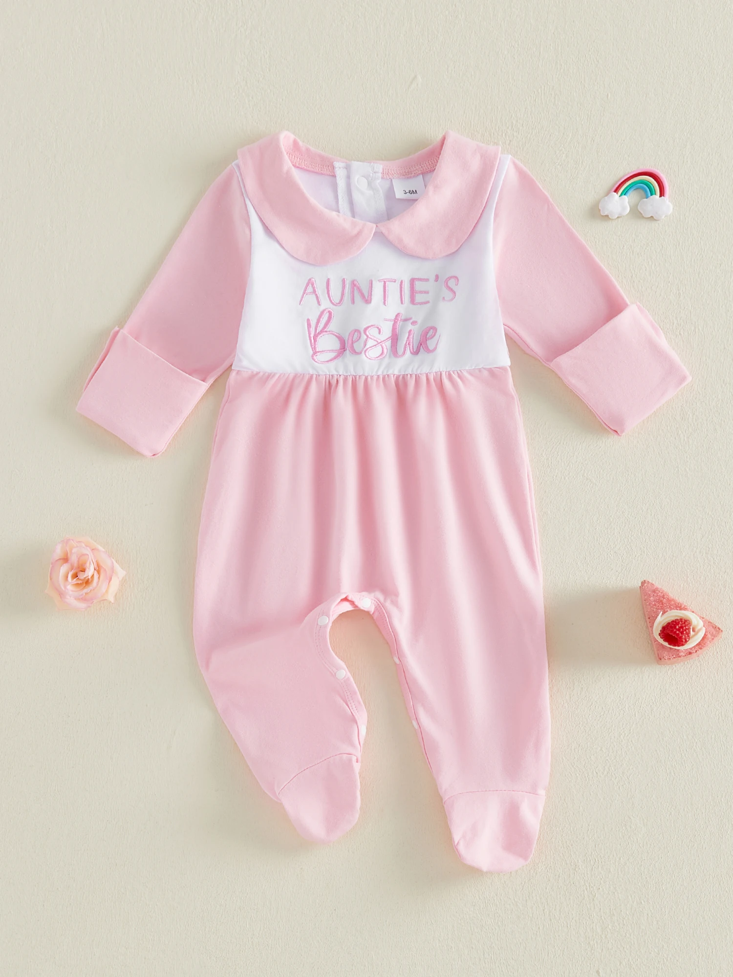 

Adorable Baby Girl Romper with Cute Embroidered Letters Long Sleeves and Doll Collar - Stylish Jumpsuit for Casual Infant Wear
