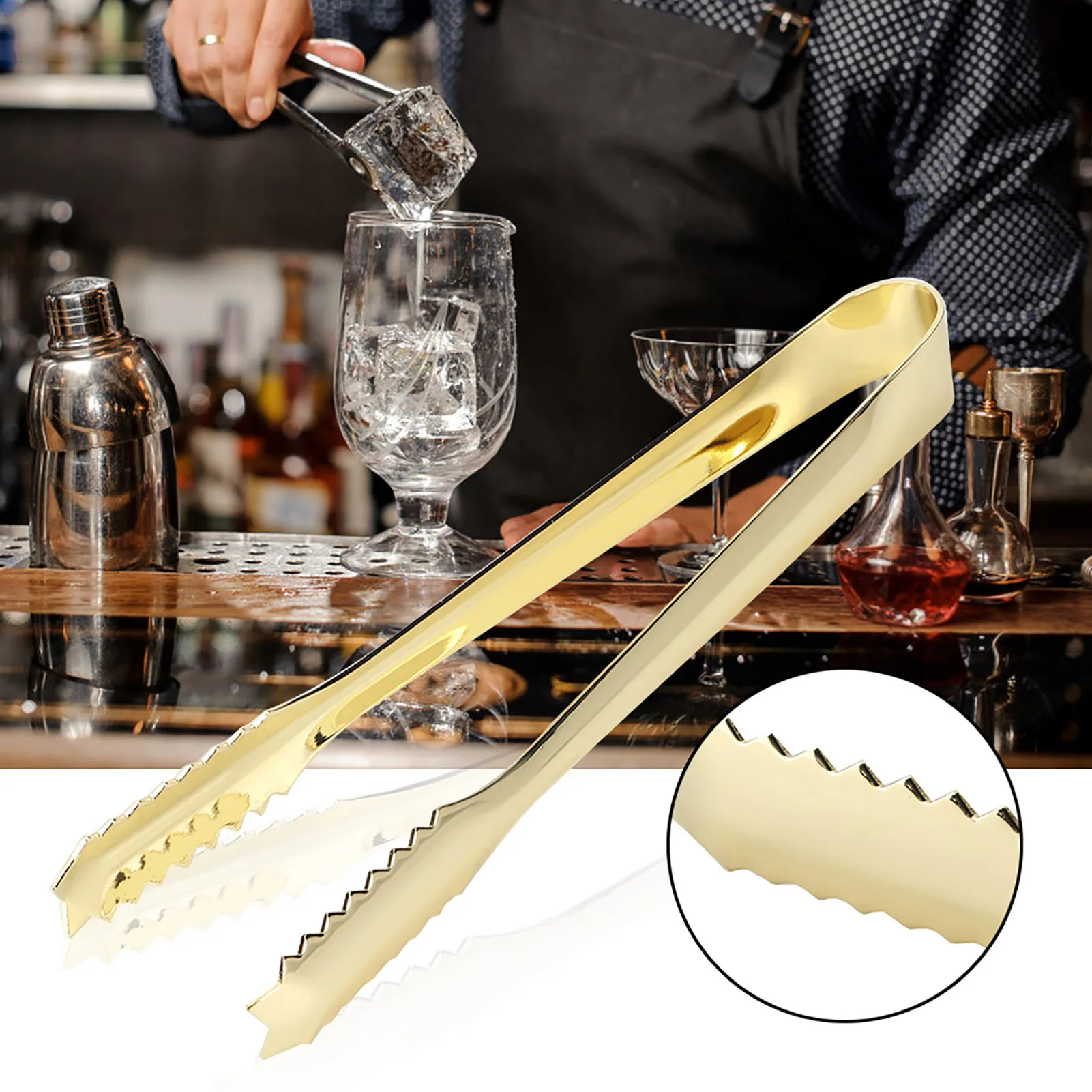 ZK30 Stainless Steel Sugar Ice Pastry Sugar Cooking Clip Clamp Salad BBQ Tong Bar Tools Gold Plating