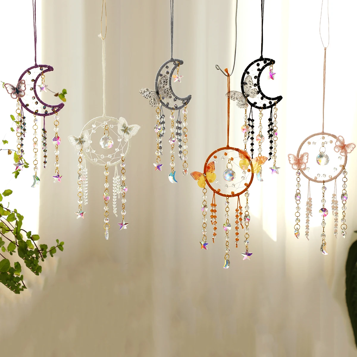 Atrapasueños de Luna, cristal PRISMA, bola de cristal manchado, atrapasueños de sol, fabricante de arcoíris, decoración de Luna, atrapasueños de