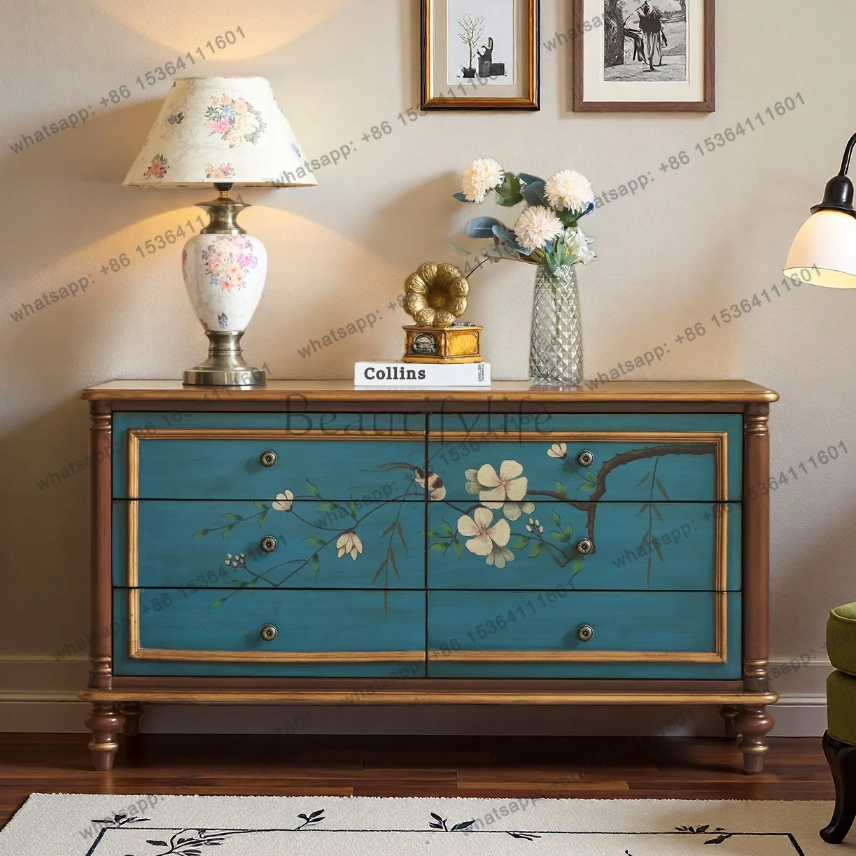 

XX. American solid wood bedroom bedside cabinet living room entrance painted low cabinet