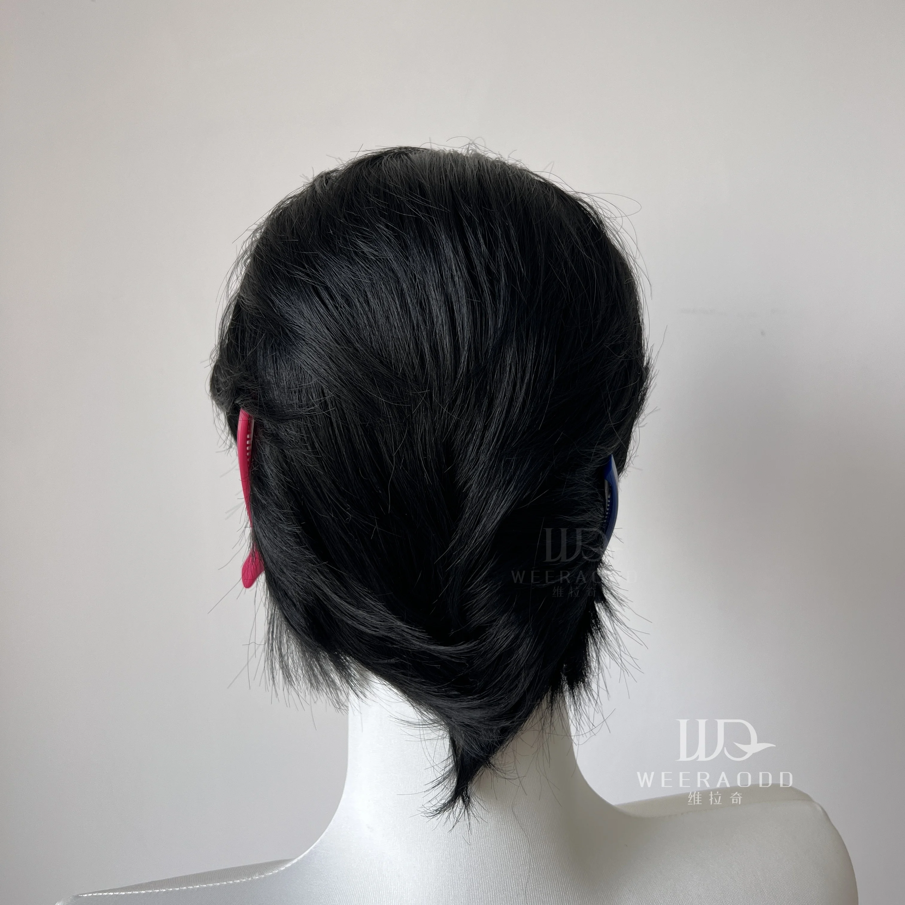 Jet Black Synthetic Wigs for Men 13x4 Lace Front Wigs Short Bob Cut Widow‘s Peak Cosplay Wigs for Women 150% Density Glueless