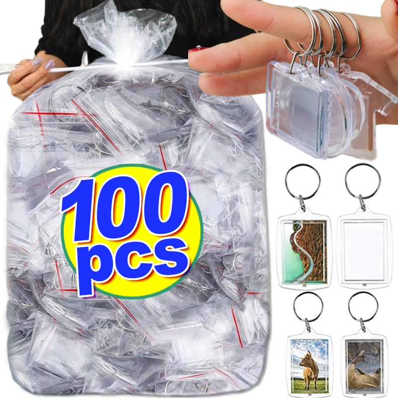 

5-100PCS Clear Acrylic Photo Frame Keychain Photo Insert Keyrings Blank Rectangle for Double-Sided Photos DIY Supplies