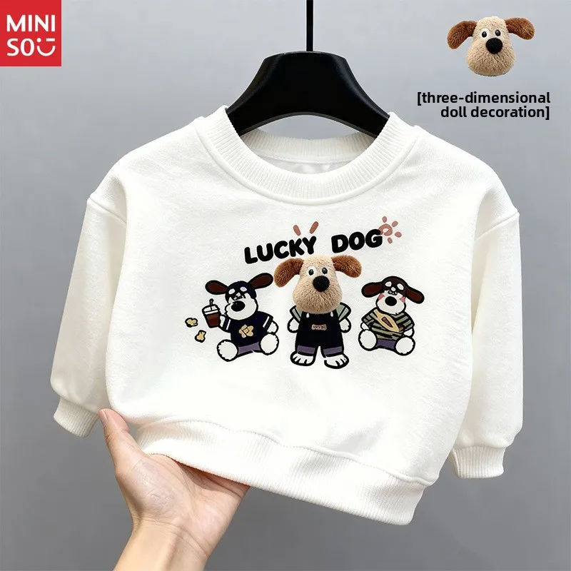 

Miniso Kids Cotton Long Sleeve Hoodie Boys Girls Autumn Winter New Casual 3D Plush Fashion Big Children Top