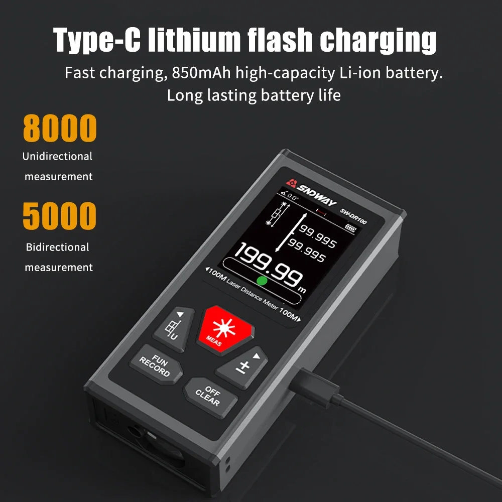 Imagem -03 - Sndway-rangefinder Dual Laser Laser Bilateral Medidor de Distância com Ângulo Eletrônico Magnetismo Recarregável m em ft 60m 100m Novo