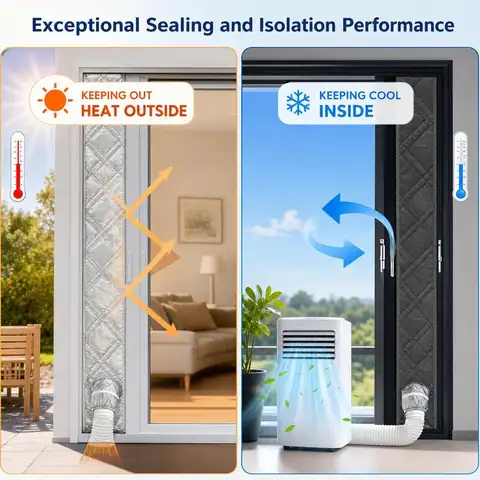 Padded Portable Air Conditioner Window Seal Kit For 5-6 inch Diameter Hoses Silver Coated Ventilation Cloth Easy Installation
