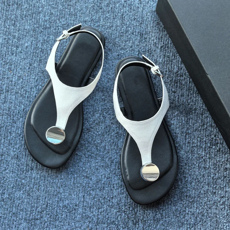 

Maxdutti Women's Shoes Minimalist Summer Genuine Leather Flat Open Toe Sandals French Lazy Vacation Versatile Retro Sandals