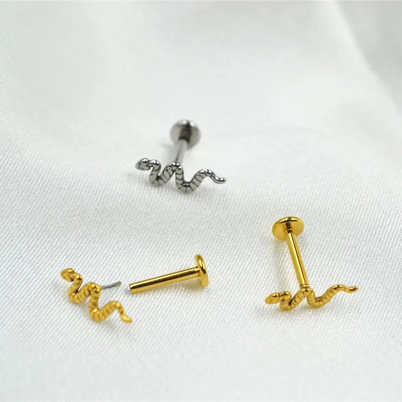 

50pcs/Lot Body Jewelry 16G Push In Snake Surgical Steel Lip Bar piercing Labret Ring Ear Helix Tragus Cartilage Stud New