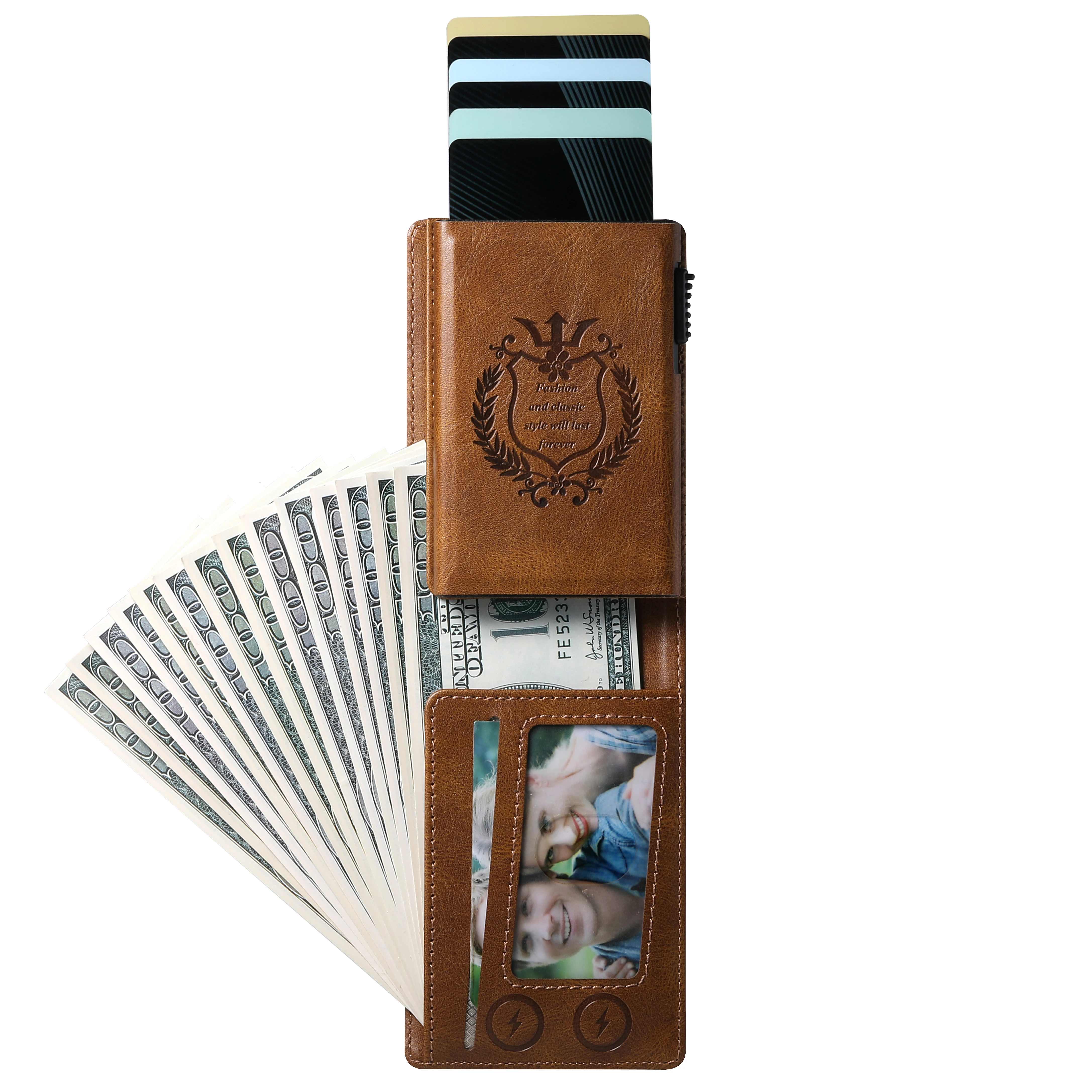 ANTI RFID Blocking PU Leather Flip Card Holder Multi-functional Wallet Card Box Automatically Ejects Card Slot Fashion Slim