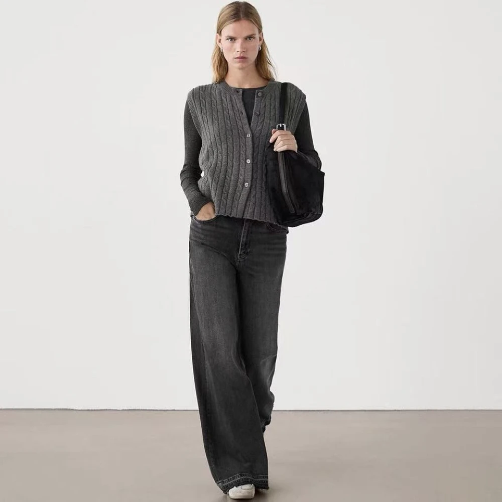 Ethereal Traf Md 2026 YAZHIMEI Autumn New Style of Women's Casual Fashion Gray wool blend jacquard knitted jacket
