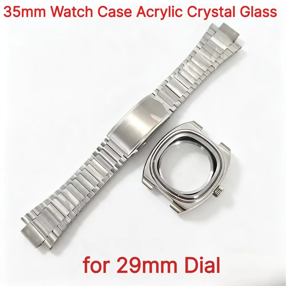 New 35mm 316L Stainless Steel Watch Case Acrylic Crystal Glass for NH35 NH36 Movement Parts for 29mm TV Dial Sunburst