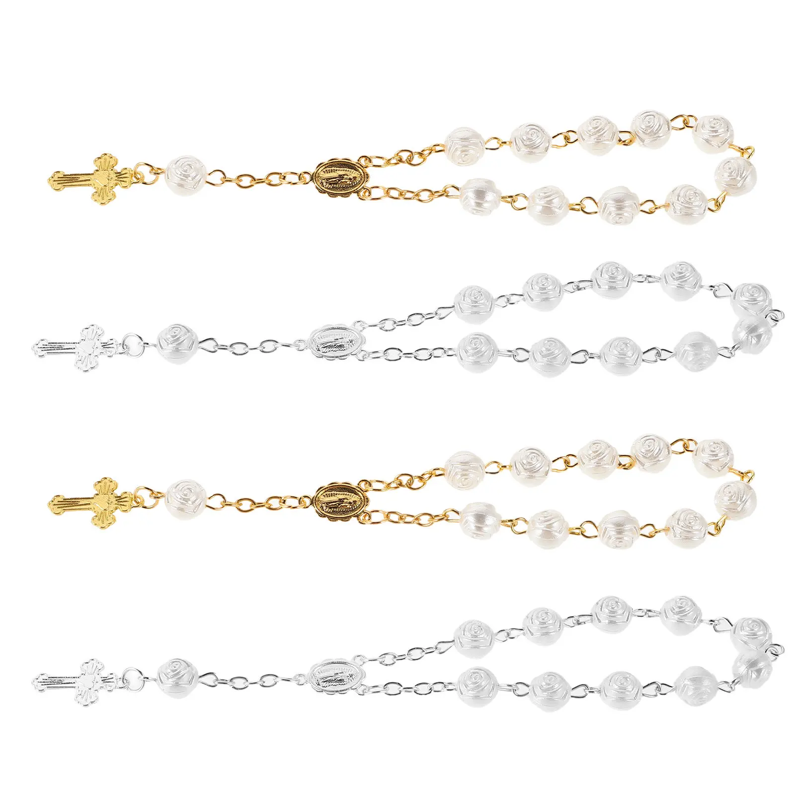 4 Pulseras de Rosario para Bebé, Cuentas de Rosa, Recuerdo Religioso Hecho a Mano para Bautizo, Comunión, Regalo para Bebé