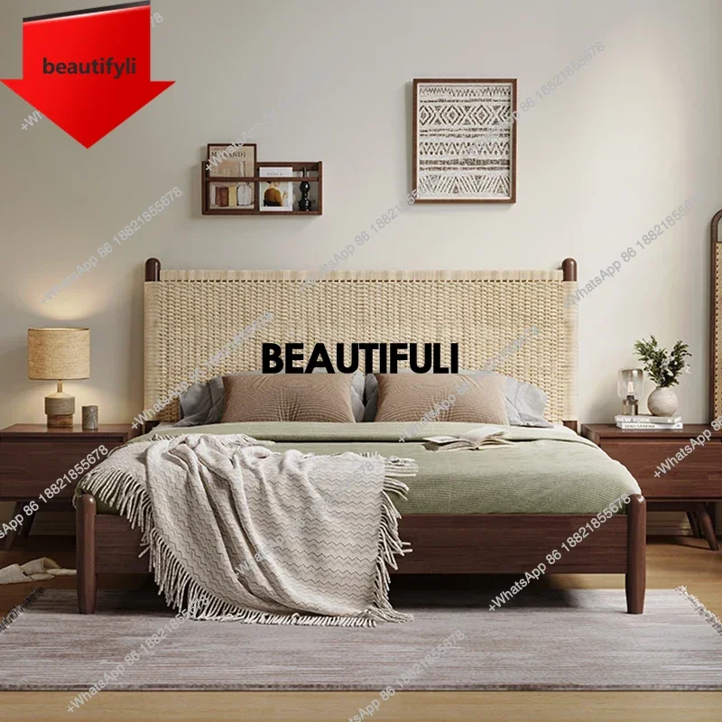 A57 Japanese Pretty Wood Bed Double Simple Elegant Modern Storage Loft Bed Bedroom Hotel Adults Cama Matrimonial Bedroom Furnitu