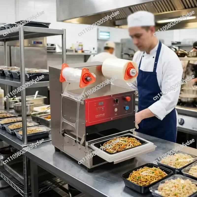 Convenient Electric Dual-channel Tray Sealer for Fried Noodles and Rice Fast Food Trays To Prevent Leakage and Preserve