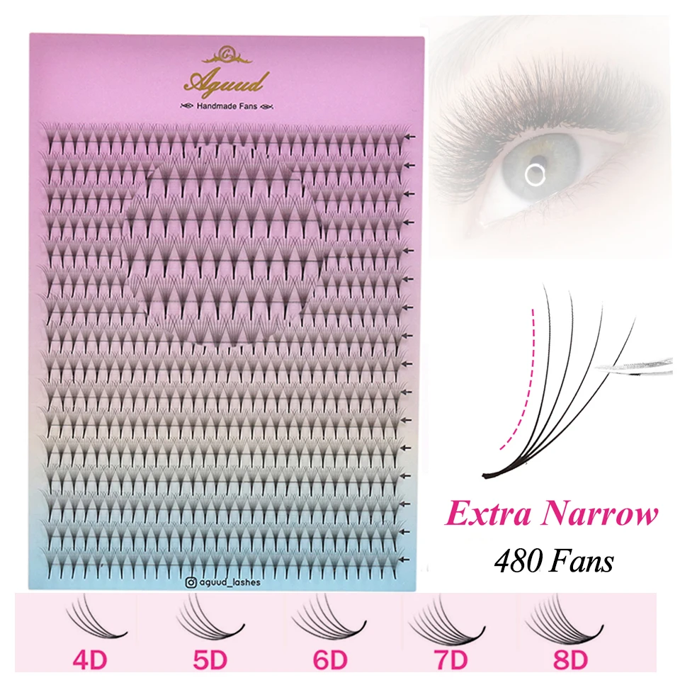 

AGUUD XL Mega Tray Narrow Premade Fans Eyelash Extension Korea Silk Russian Volume Lash Thin Pointy Base Premade Narrow Fan Lash