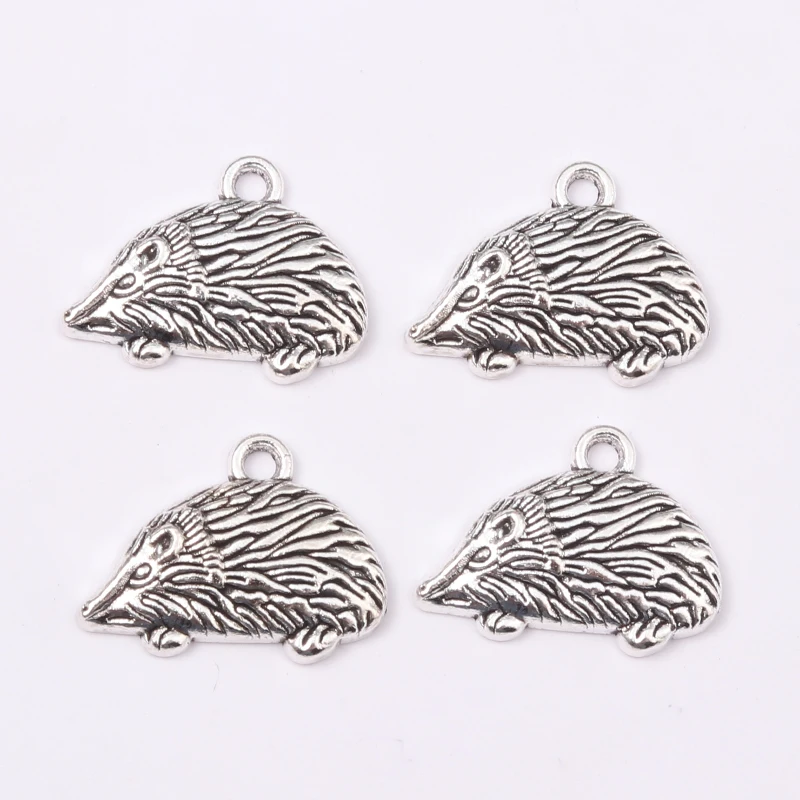 40 PCS Cute Hedgehog Charms Alloy Animals Silver Color Pendants For Making Handmade Necklace DIY Jewelry Findings