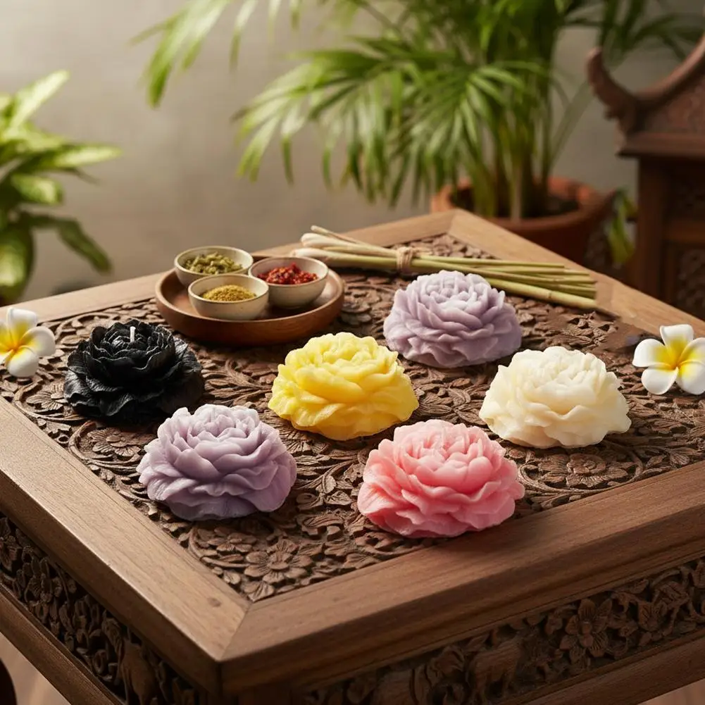 

1 шт., ароматическая свеча в форме цветка пиона с длительным ароматом для домашнего декора и релаксации, идеально подходит для спальни/Spa U8O0