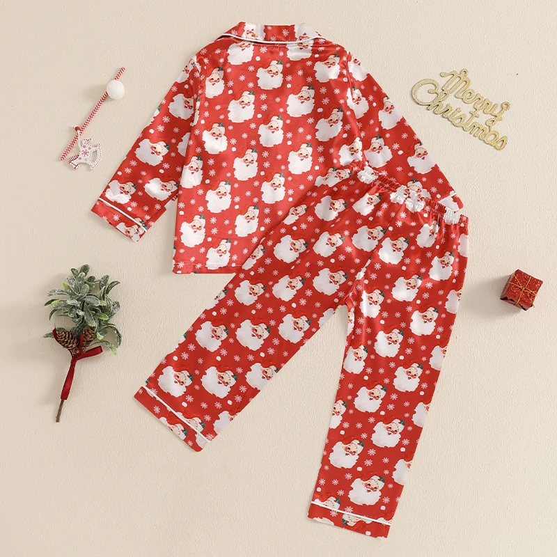 Ensemble de pyjamas de Noël pour enfants, vêtements de détente 2 pièces, vêtements de nuit, chemises imprimées Père Noël, Y et pantalons longs, garçons et filles, automne et hiver, 3-7 ans