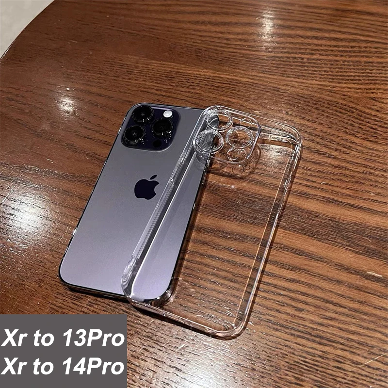 Customized Transparent Phone Case For iPhone Xr modified to 14pro Back Cover Xr Turned to 13Pro Soft Protect Case