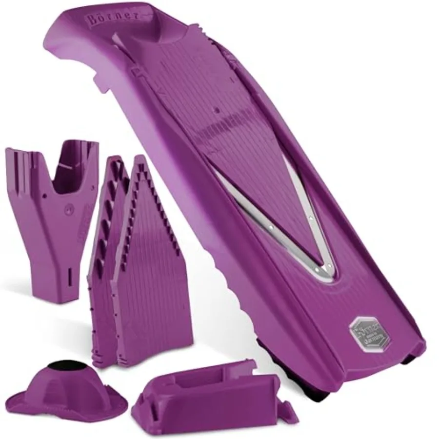 

Мандолина для нарезки продуктов V5 Profi Set от Reston Lloyd V-Slicer с 4 насадками, док-станцией и держателем для продуктов, сделано в Германии, для фруктов и овощей