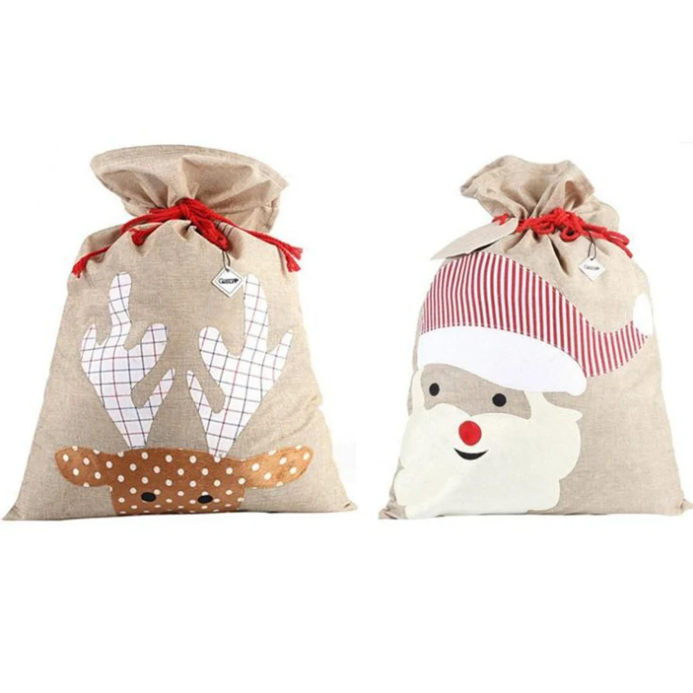 100pcs/lot New Popular Christmas Santa Sack Burlap Santa Gift Bags Santa Sack For Christmas Bolsas De Regalo De Papa Noel