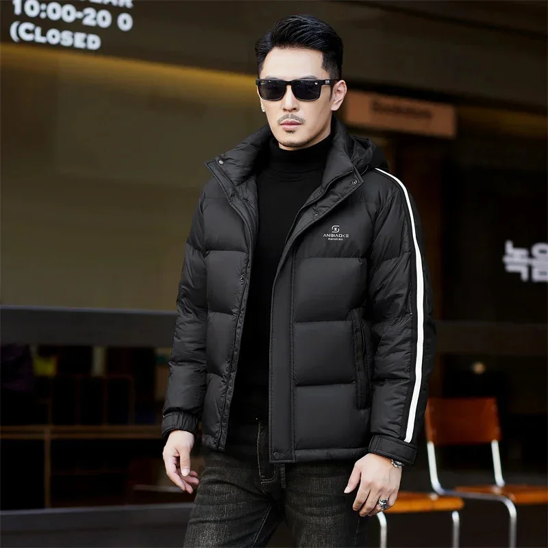 COZOK Men's Winter Down Jacket 2025 Short Thickened Striped Coat With Detachable Hat Clothing Business Casual Warm New Jack Top