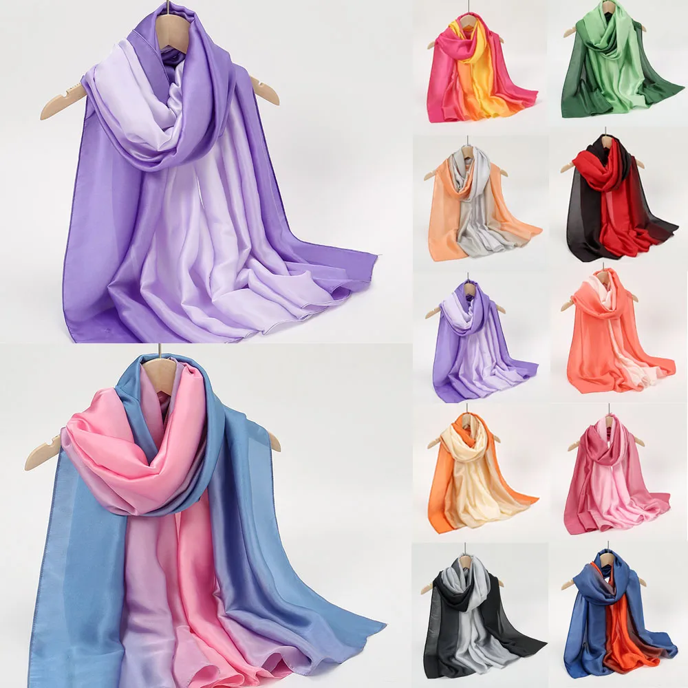 

Luxury Gradient Satin Scarf Women Brand Femme Shawls Wraps Muslim Hijab Bandana Head Wrap Fashion Lady Wedding Poncho 180*90cm