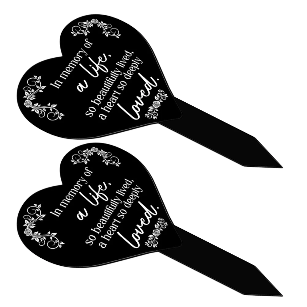

2pcs Heart Shaped Acrylic Grave Markers Black Color Mother Memorial Garden Stakes Easy Install Cemetery Lawn Decorations
