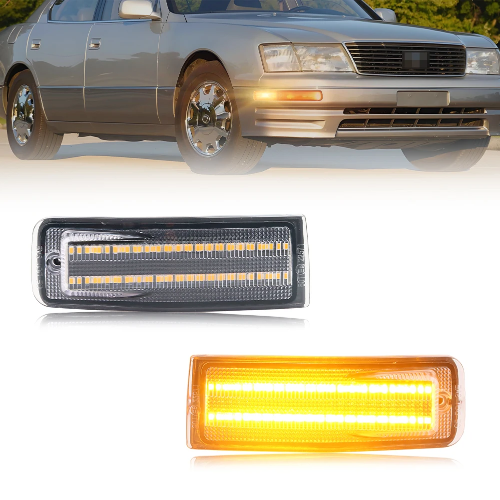 2PCS Front Bumper Parking Light Outer Side Marker Lights With Super Bright LED For 1995 1996 1997 Lexus LS400