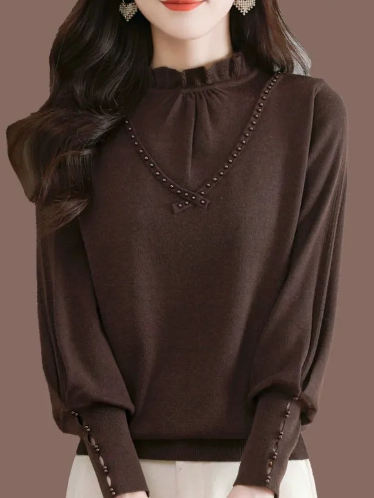 

Outlets Sli Semi-High Collar Women's Knitwear Loose Wool Blend Long Sve Thermal Faionable Base Layer irt