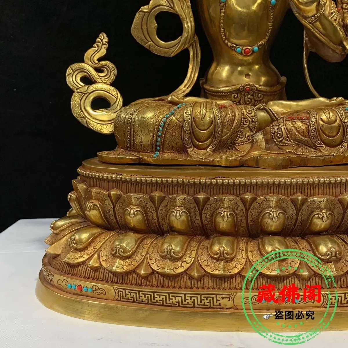 47cm Manjushri Bodhisattva, made of pure copper with exquisite craftsmanship, is inlaid with a one foot five Tibetan Buddha stat