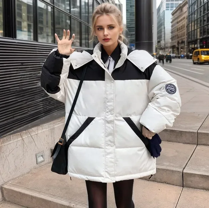 

2025 зимняя женская верхняя одежда, женская повседневная куртка с контрастным капюшоном, женская утепленная хлопковая куртка, парки, новинка 2023 года