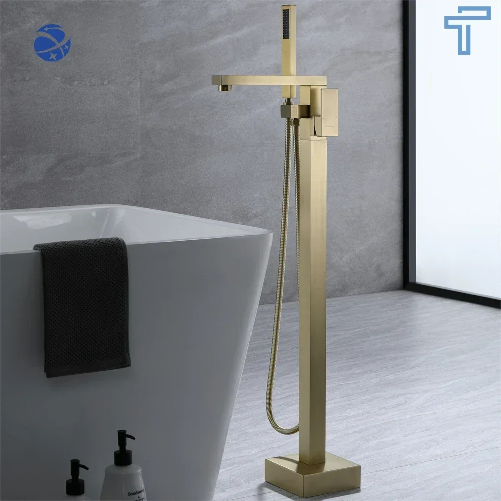 

Original brand newBrushed Gold Freestanding Faucets Floor Stand Bath Tap With Handheld Shower