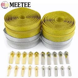 2/3/5M Meetee 3# 5# Plastic Zipper for Sewing Nylon Slider Zip Handbag Gold Silver Jacket Coil Zippers Pull Repair Kit Accessory