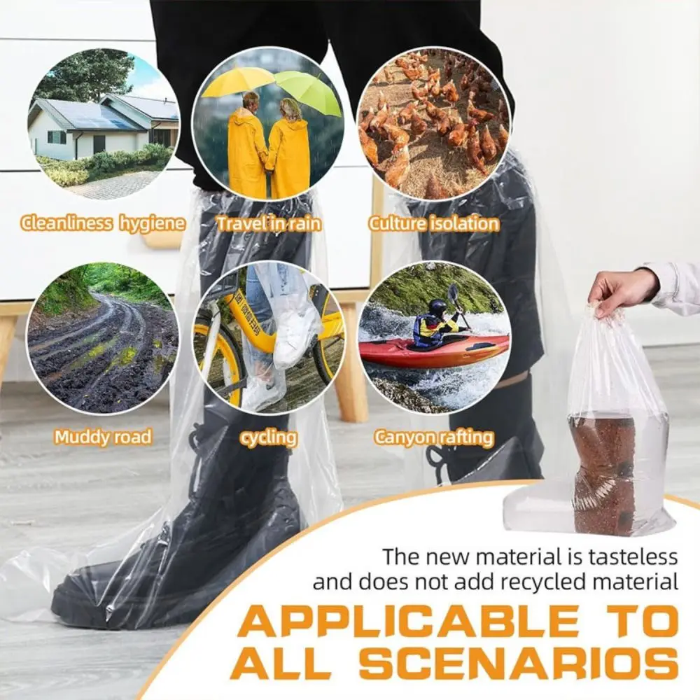 10Pcs Waterproof Rain Shoes Cover Transparent Thickened Disposable Shoe Cover with Rubber Band Non-slip Foot Cover Outdoor 3