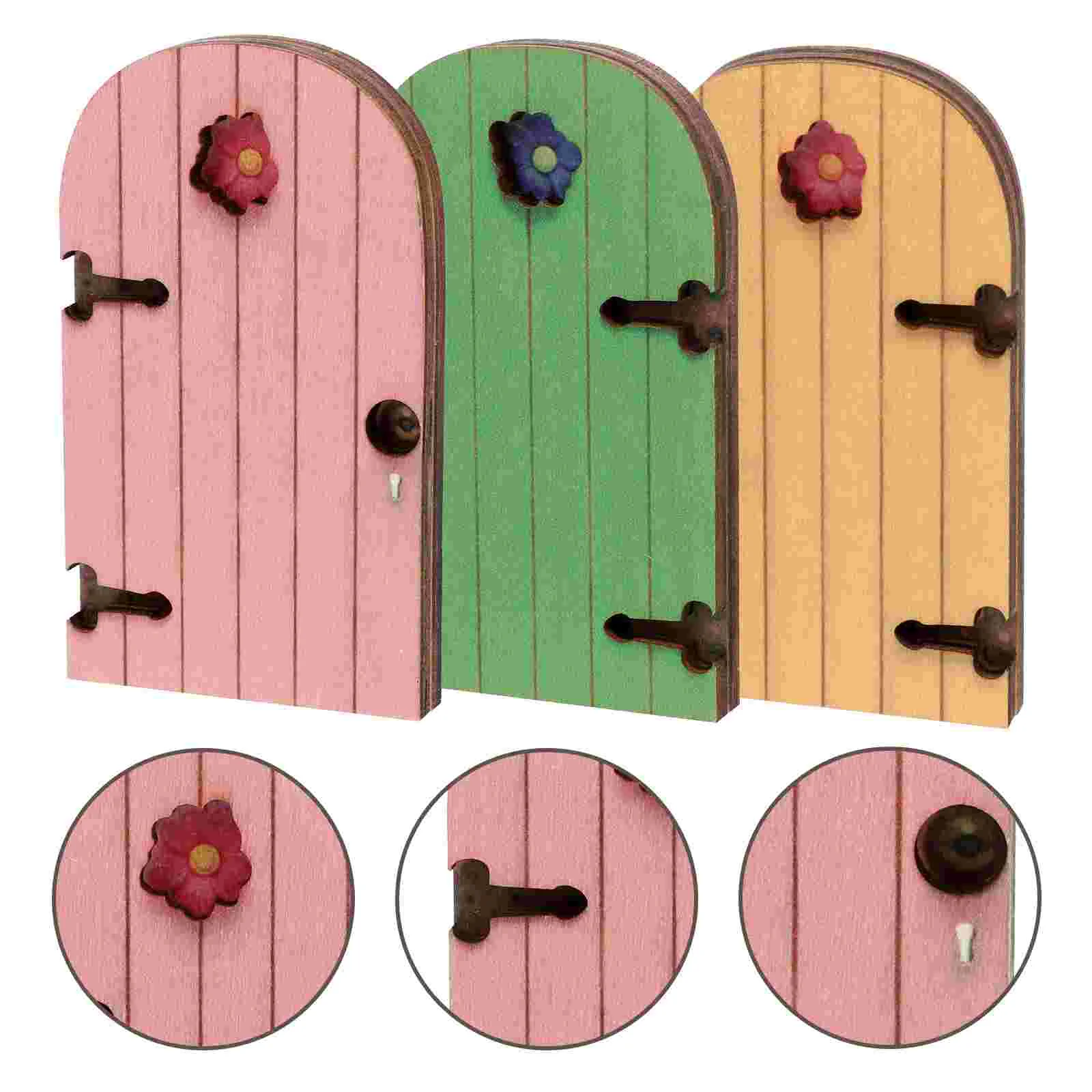 3 Pcs Fairy Gate Miniature Craft Door for Tree Adornment Decoration Wooden Statue Garden Trees Ornaments