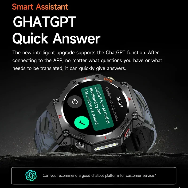 2025 جديد العسكرية الصف T-Rex 3 ساعة ذكية المدمج في ثنائي النطاق GPS البوصلة مقياس الارتفاع GhatGPT 3ATM مقاوم للماء السباحة SmartWatch