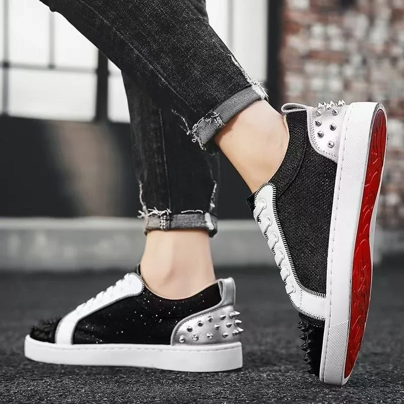 

44 Fashion New Men Rivet Rock Punk Mixed Patchwork Leather Platform Shoes Male Sports Walking Sneakers Footwears Zapatos Hombre