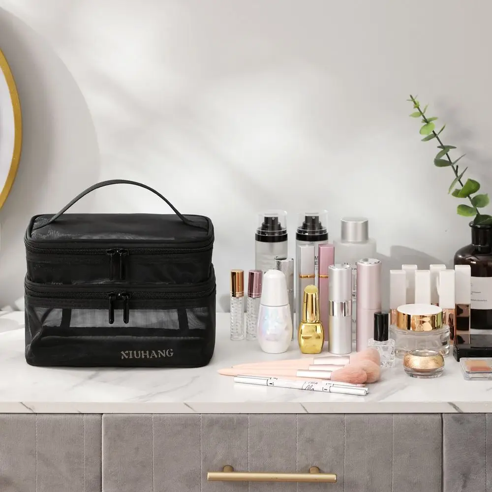 

Сетчатый органайзер большой емкости, модная сумка, двухслойная косметичка, женская косметичка на молнии, косметичка, корейская сумка для хранения