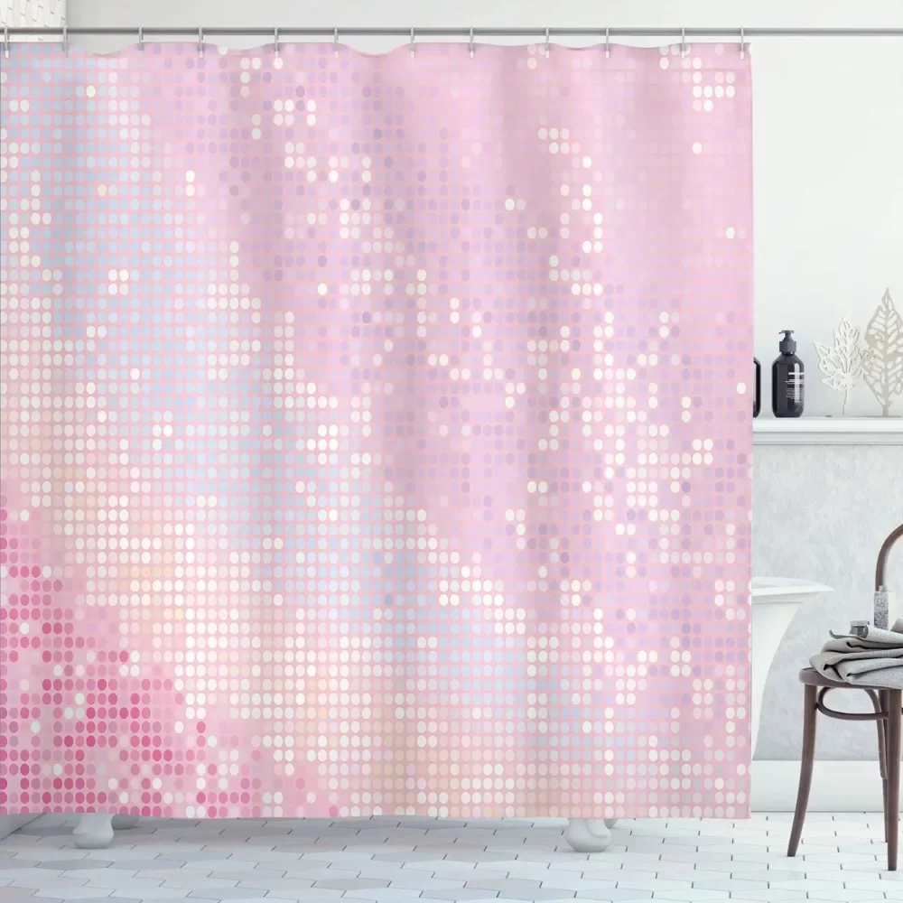 

Glitter Dot Shower Curtain, Modern Small Tiles Shape, Simple Classical Design, Waterproof Cloth Fabric Bathroom Curtains
