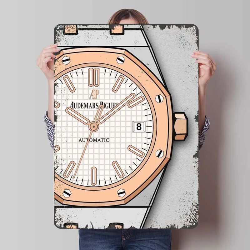 Rose Gold Royal Oak Timepiece Metal Sign Classic Watch Poster Home Living Room Decoration Aesthetic Retro Wall Art of Murals