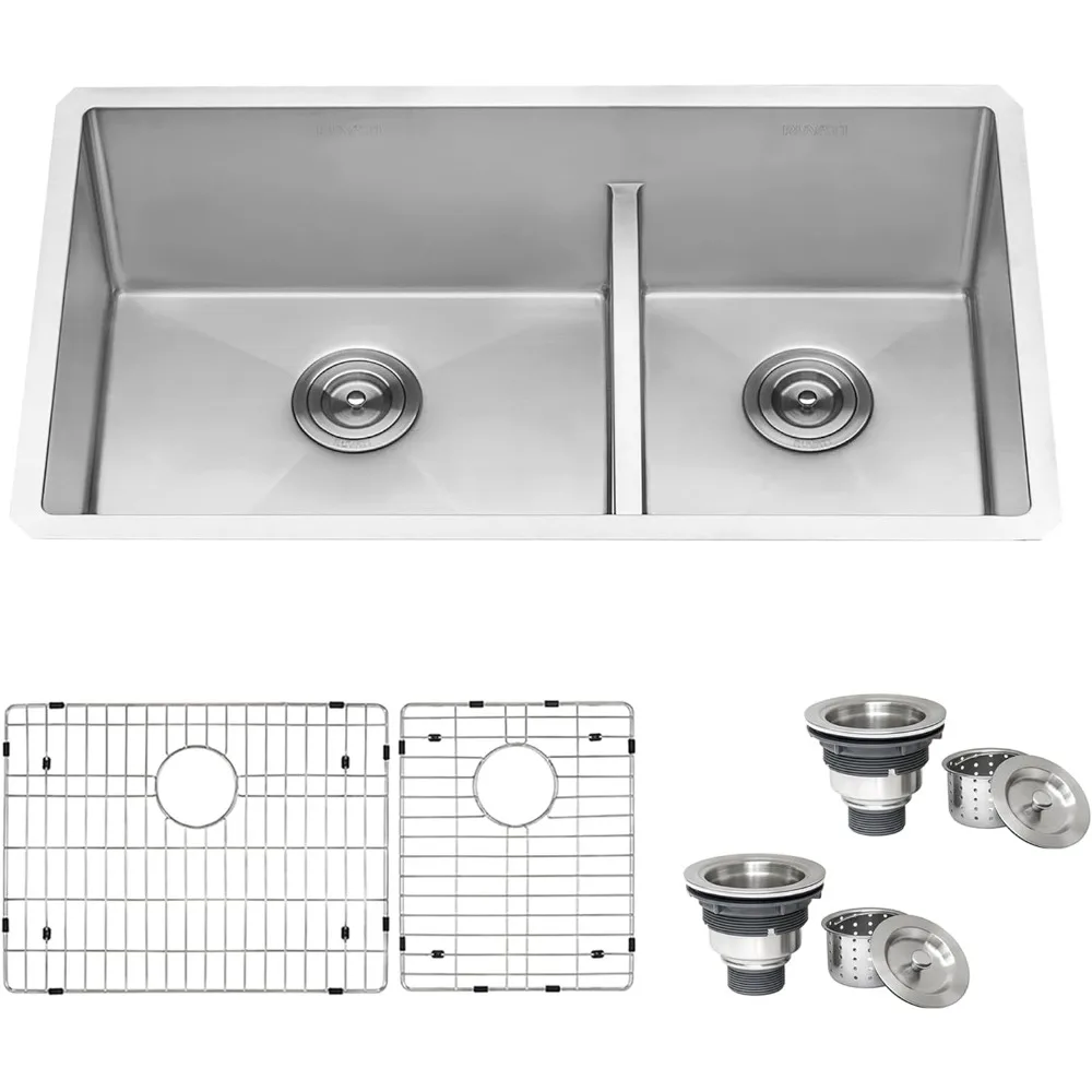 33 Inch Low Split Bottom with A Tight Radius of 60/40,double Bowl,16 Gauge Stainless Steel Kitchen Sink ProductD 19D X 33W X 10H