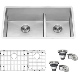 33 Inch Low Split Bottom with A Tight Radius of 60/40,double Bowl,16 Gauge Stainless Steel Kitchen Sink ProductD 19D X 33W X 10H