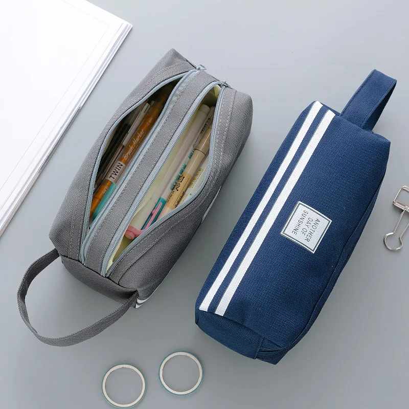 Double Sided Pen Bag Pencil Case Special Macaron Color Dual Canvas Pocket Storage Bag Pouch Stationery School Travel