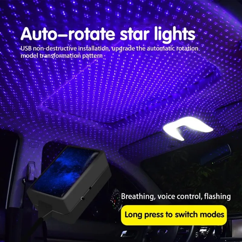 

Car roof star projector with 360 degree rotation, LED ambient light, voice controlled USB night light decoration, flexible light