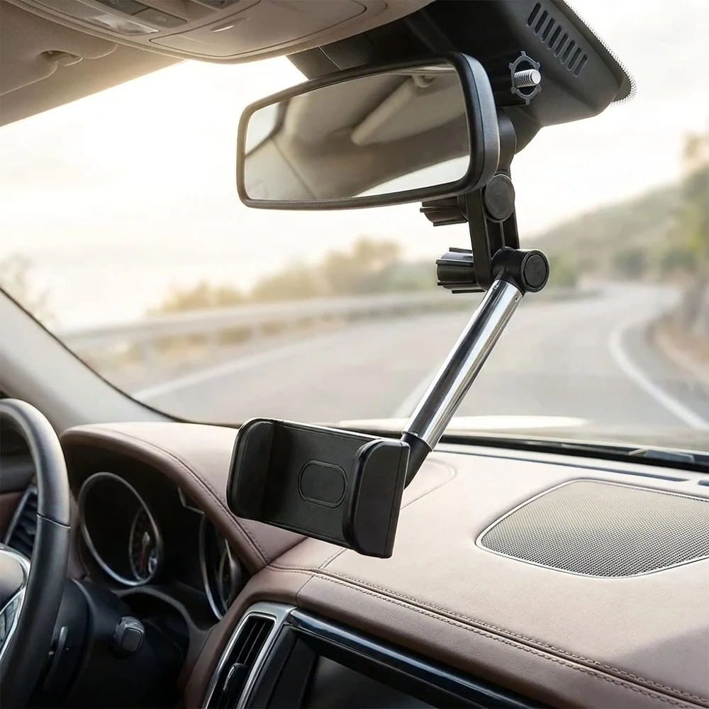 

360° Rotation Rearview Mirror Car Phone Holder Universal Adjustable Bracket GPS Stand Mount Support Back Seat Mobile Phone Holde