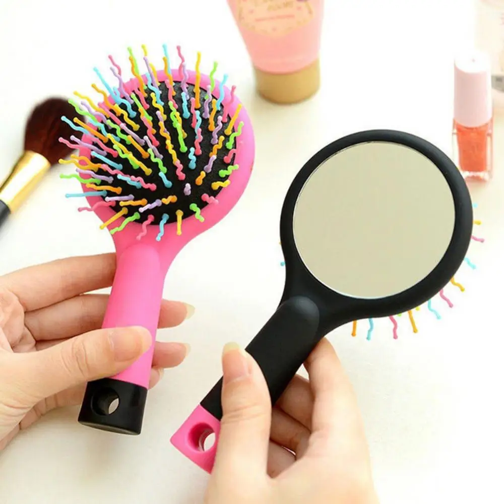 Comb 2 in 1 Girl Rainbow S-Curl Wave Brush Mirror Anti-static Massage Hairbrush