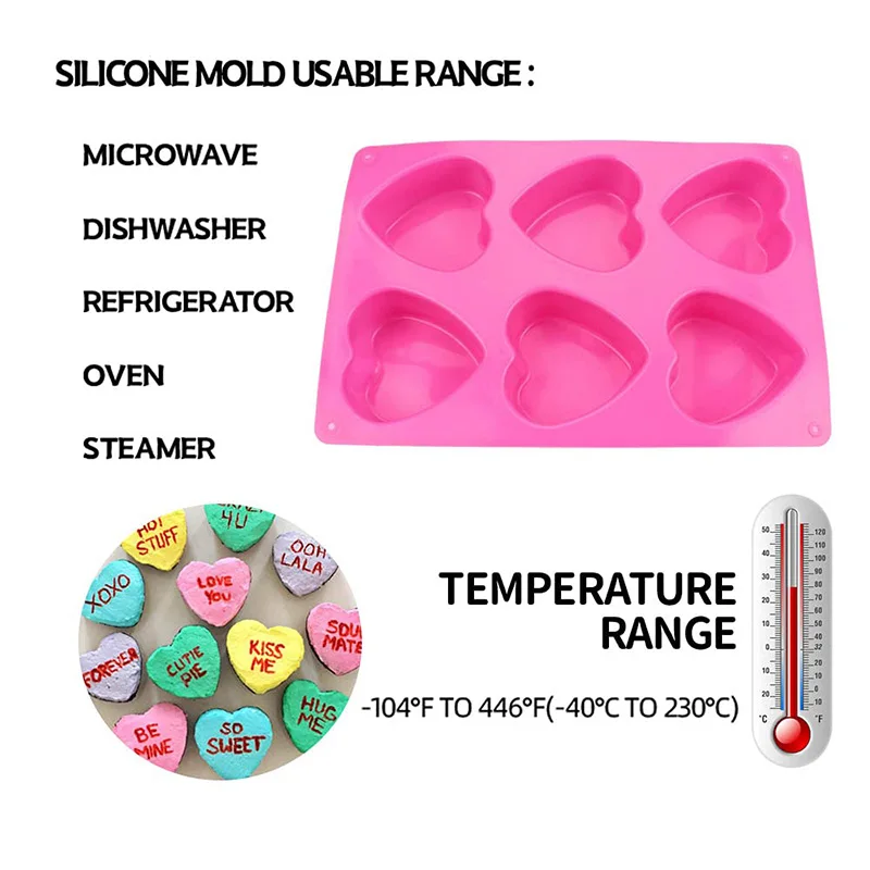 6 Holes Heart Shaped Silicone Mold Chocolate Cake Jelly Pudding Handmade Soap Moulds For Candy Making Art Craft Mould Ice Cube