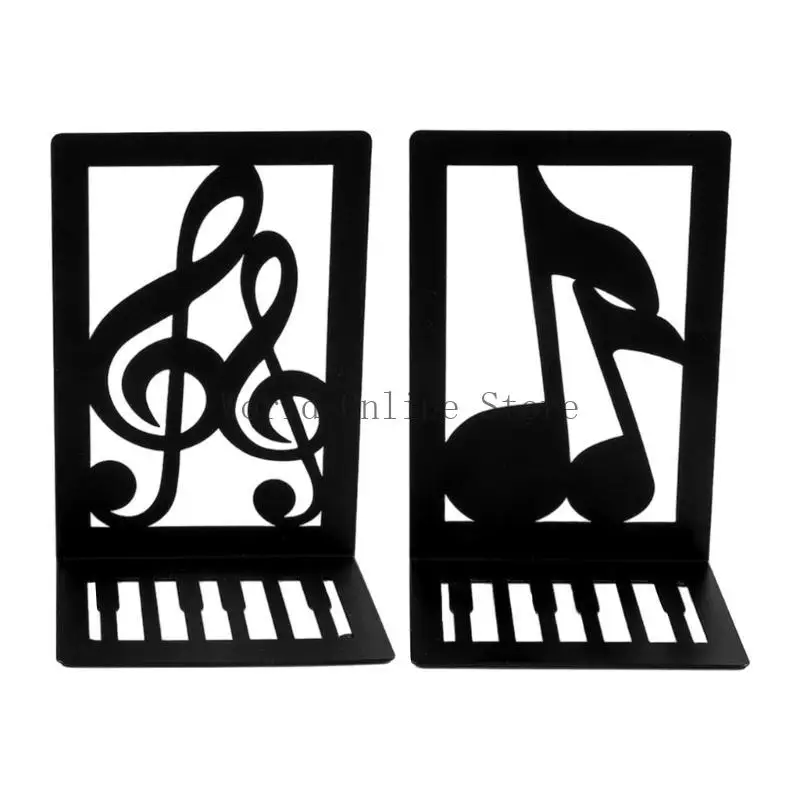 2PCS COURIED MUSICAL NOTE Book End For Shelves Desks Bureau Hourd Duty Metal Berder 87HC