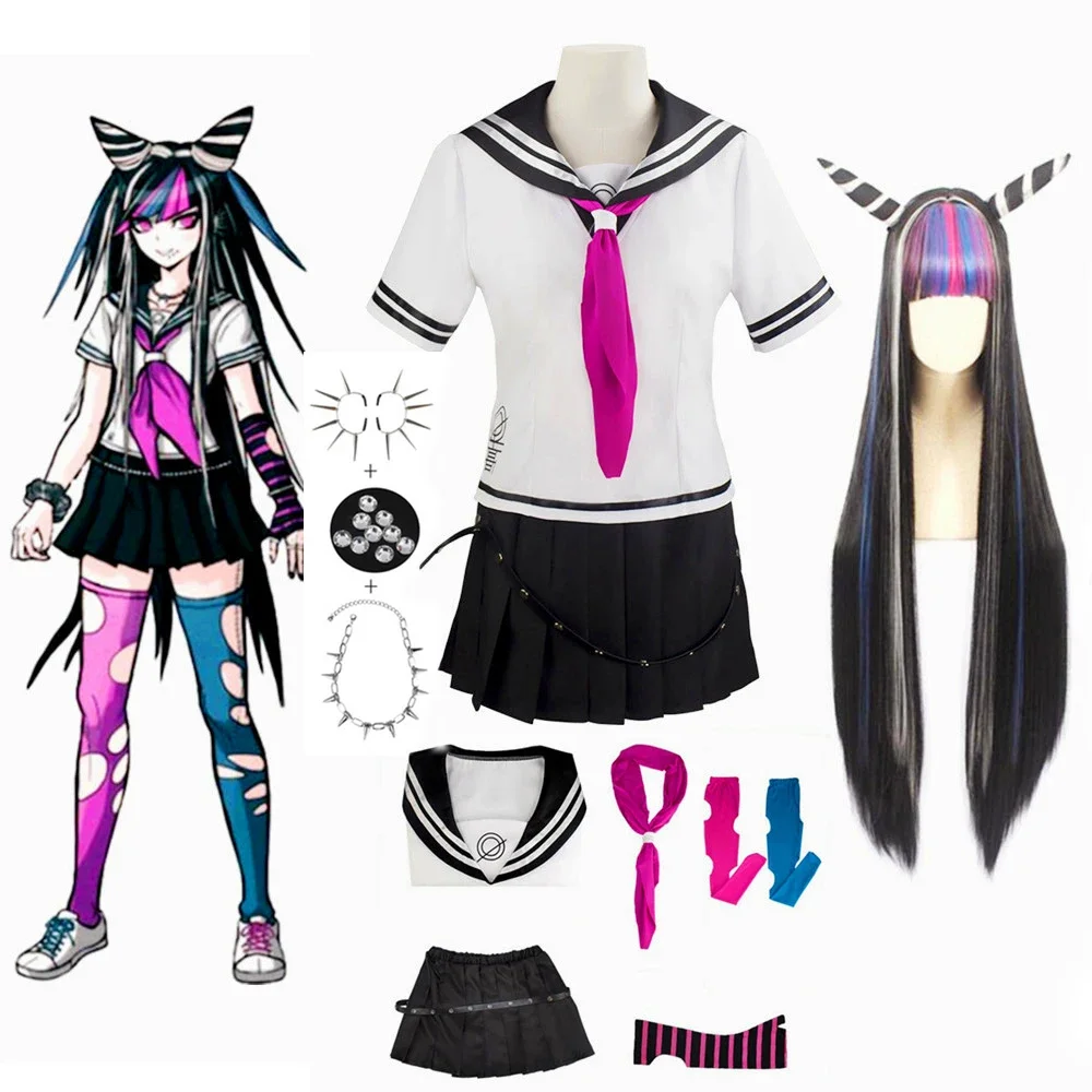 Super DanganRonpa 2 Mioda Ibuki Cosplay Costume Full Set Tops Skirt Sock Scarf Sailor Uniform Jk Uniform